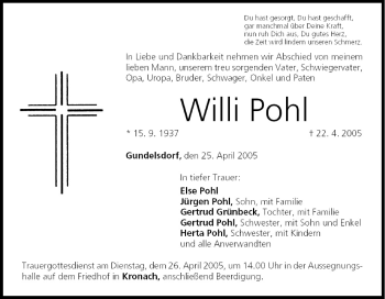 Anzeige von Willi Pohl von MGO