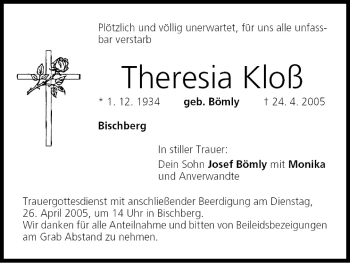 Anzeige von Theresia Kloß von MGO