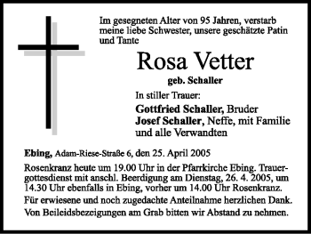 Anzeige von Rosa Vetter von MGO