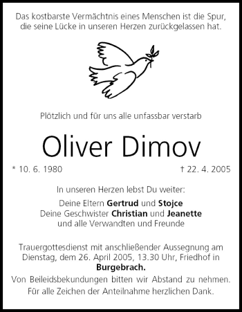 Anzeige von Oliver Dimov von MGO