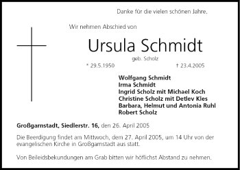 Anzeige von Ursula Schmidt von MGO