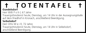 Anzeige von Totentafel vom 26.04.2005 von MGO