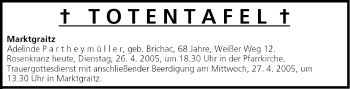 Anzeige von Totentafel vom 26.04.2005 von MGO