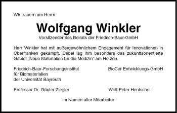 Anzeige von Wolfgang Winkler von MGO