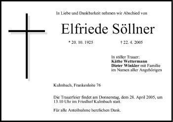 Anzeige von Elfriede Söllner von MGO