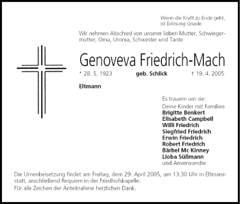 Anzeige von Genoveva Friedrich-Mach von MGO