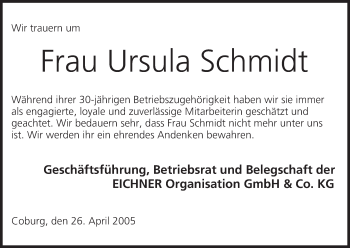 Anzeige von Ursula Schmidt von MGO