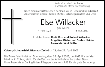 Anzeige von Else Willacker von MGO