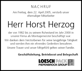 Anzeige von Horst Herzog von MGO