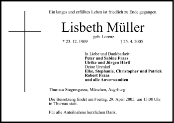 Anzeige von Lisbeth Müller von MGO