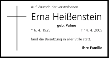Anzeige von Erna Heißenstein von MGO