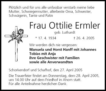 Anzeige von Ottilie Ermler von MGO