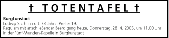 Anzeige von Totentafel vom 28.04.2005 von MGO