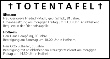 Anzeige von Totentafel vom 28.04.2005 von MGO