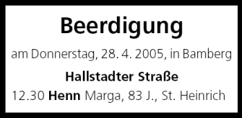 Anzeige von Beerdigungen vom 28.04.2005 von MGO