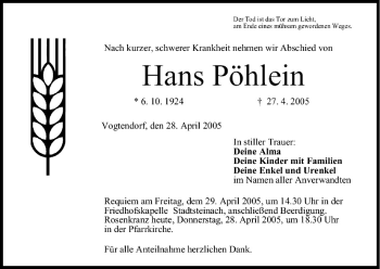 Anzeige von Hans Pöhlein von MGO