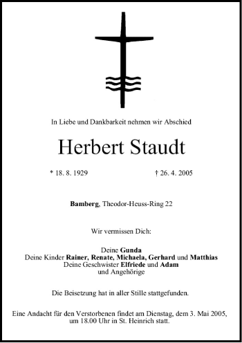 Anzeige von Herbert Staudt von MGO