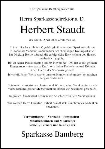Anzeige von Herbert Staudt von MGO