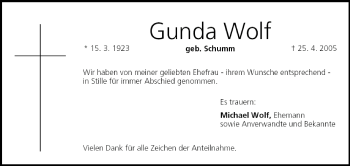 Anzeige von Gunda Wolf von MGO