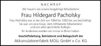 Anzeige von Hildegard Pacholsky von MGO