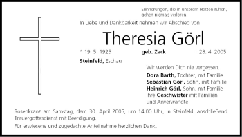 Anzeige von Theresia Görl von MGO