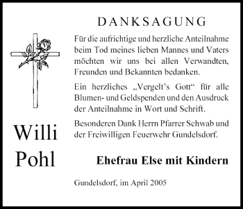Anzeige von Willi Pohl von MGO