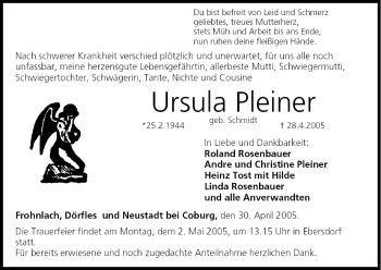 Anzeige von Ursula Pleiner von MGO