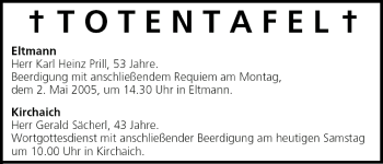 Anzeige von Totentafel vom 30.04.2005 von MGO