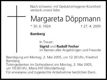 Anzeige von Margareta Döppmann von MGO