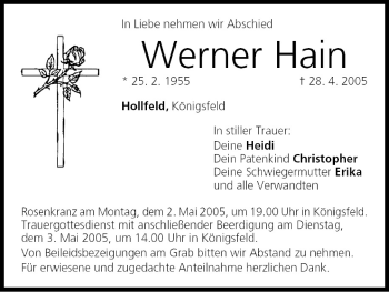 Anzeige von Werner Hain von MGO