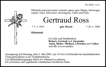 Anzeige von Gertraud Ross von MGO