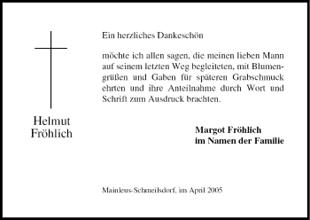 Anzeige von Helmut Fröhlich von MGO