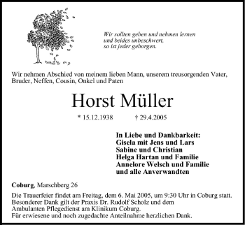 Anzeige von Horst Müller von MGO