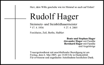 Anzeige von Rudolf Hager von MGO