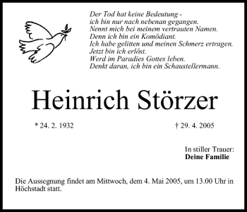 Anzeige von Heinrich Störzer von MGO