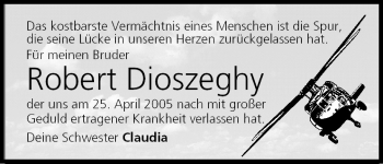 Anzeige von Robert Dioszeghy von MGO
