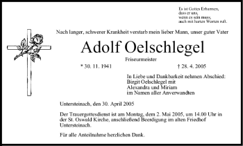 Anzeige von Adolf Oelschlegel von MGO