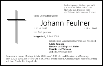 Anzeige von Johann Feulner von MGO