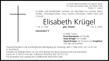 Anzeige von Elisabeth Krügel von MGO