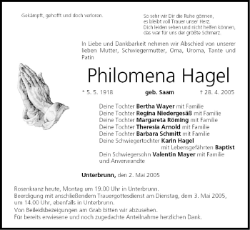 Anzeige von Philomena Hagel von MGO