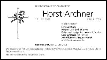 Anzeige von Horst Archner von MGO