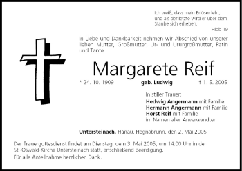 Anzeige von Margarete Reif von MGO