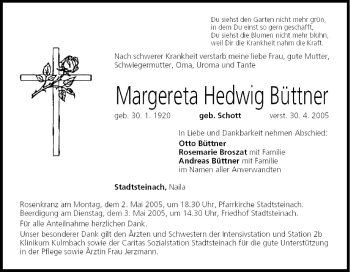 Anzeige von Margereta Büttner von MGO