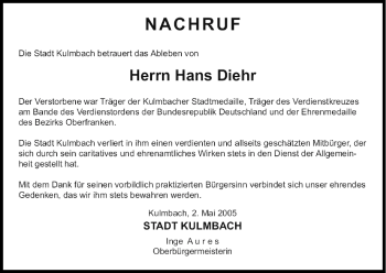 Anzeige von Hans Diehr von MGO