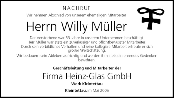 Anzeige von Willy Müller von MGO
