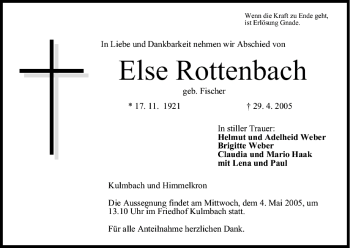 Anzeige von Else Rottenbach von MGO