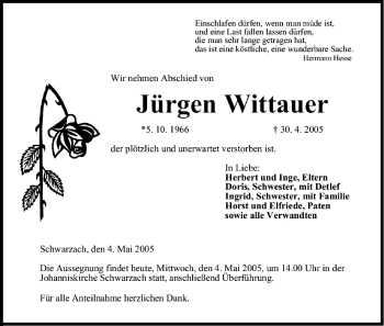 Anzeige von Jürgen Wittauer von MGO