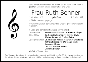 Anzeige von Ruth Behner von MGO
