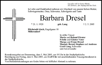 Anzeige von Barbara Dresel von MGO