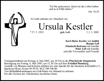 Anzeige von Ursula Kestler von MGO